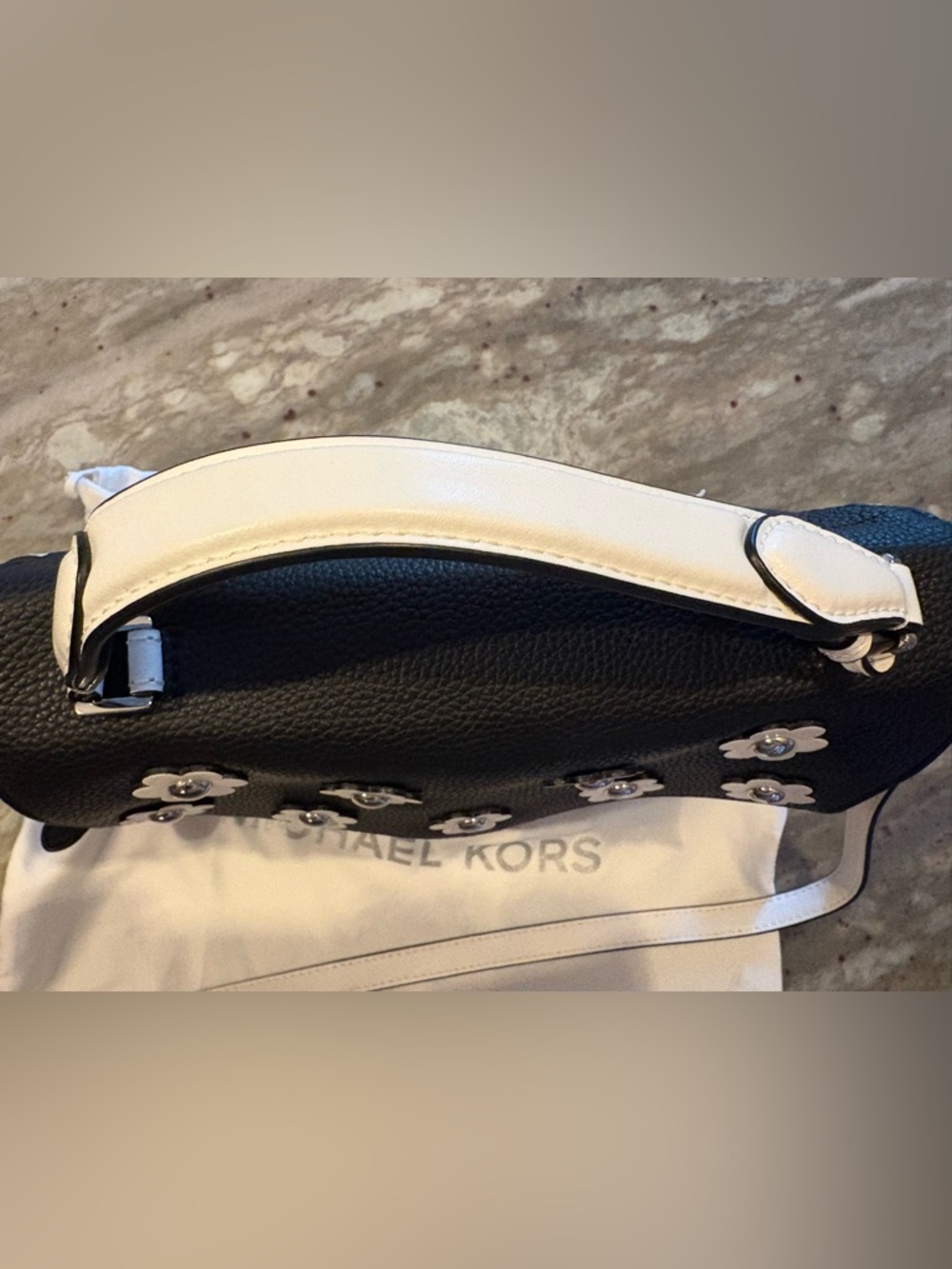 Michael Kors Floral Black and White Pebbled Leather Crossbody - Picture 2 of 14